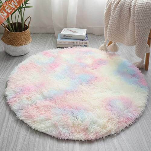 Home Mini Floor Carpets Rainbow Round Soft Fluffy Carpets Ru