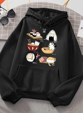 Sush Cat's Day Harajuku Prnt Hoodes Womens New Loose Flee