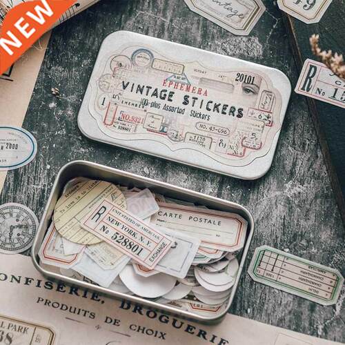 100Pcs Metal Box Junk Journal Ephemera Vintage Stickers Deco