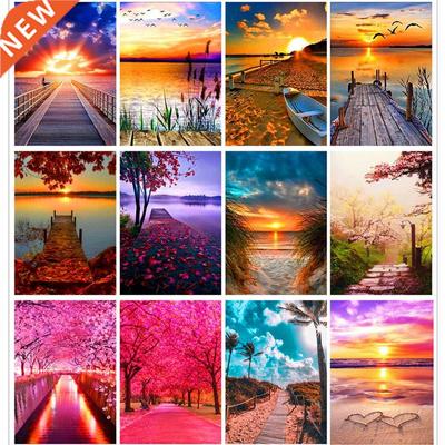 5D Diamond Painting Sunset/Love Beach  Round Full Diamond