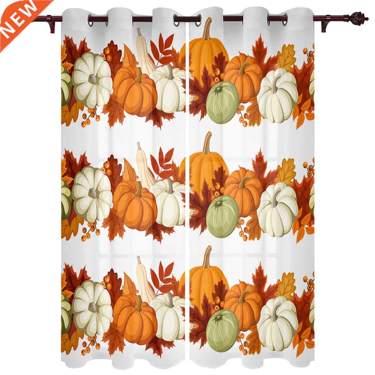 Autumn Pumpkin Maple Leaves Window Curtains Kitchen Bedroom