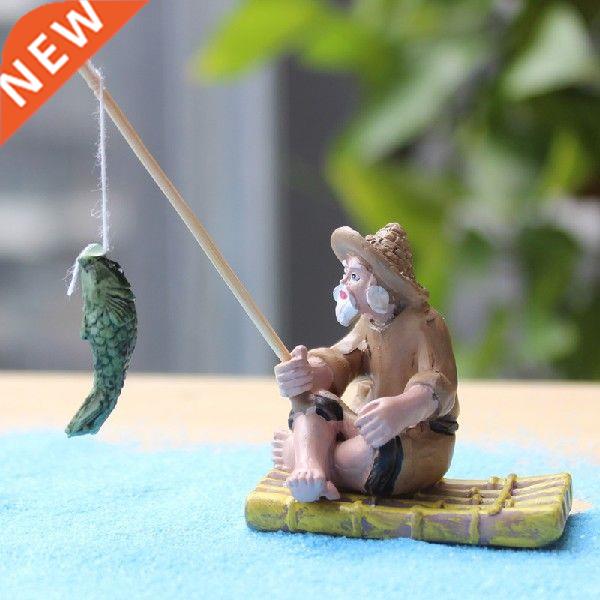 Fishing Old Man Resin Figure Statue Sitting Garden Ornament