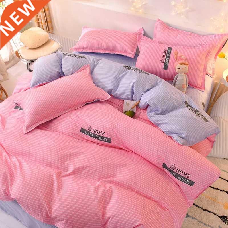 Orange Bedding Set Printed Bed Linen Sheet Plaid Duvet Cover