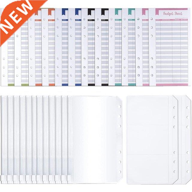 A6 Budget Organizer Binder Cash Envelope,60Pcs Expense Track