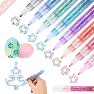 New 8PCS/Set Double Line Pen Metallic Color Magic Outline Ma
