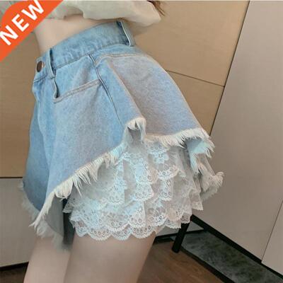 Woman Jeans Pants Women's Lace Denim Shorts 2021 Summer High