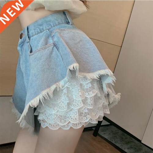 Woman Jeans Pants Women's Lace Denim Shorts 2021 Summer High
