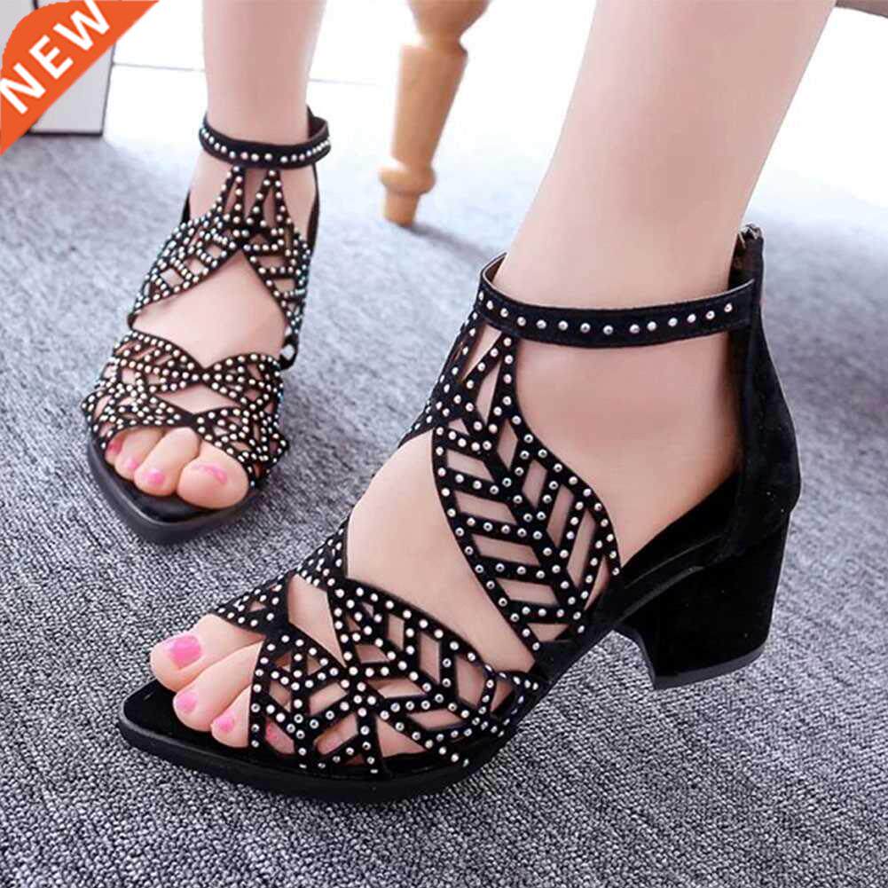 2020 New Style Women Summer Hollow Out Faux Leather Rhinest