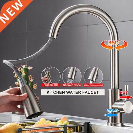 Rotatable Stainless Steel Pull Out Type Faucet Sink Kitchen