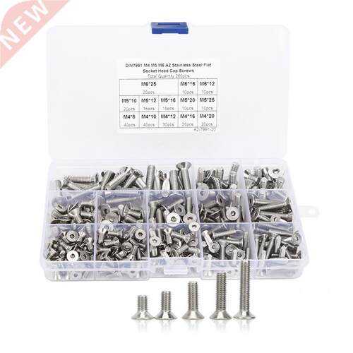 260Pcs Flat Screw Set M4/M5/M6 Hex Socket Stainless Steel 0