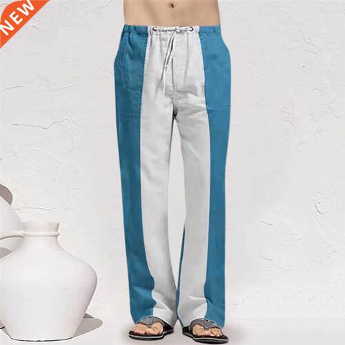 Men's Casual Patchwork Pants Full Length Pants Mid Waist Poc