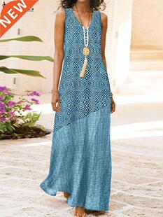Fashion Summer Women Sveless Floral Printed Long Sundress