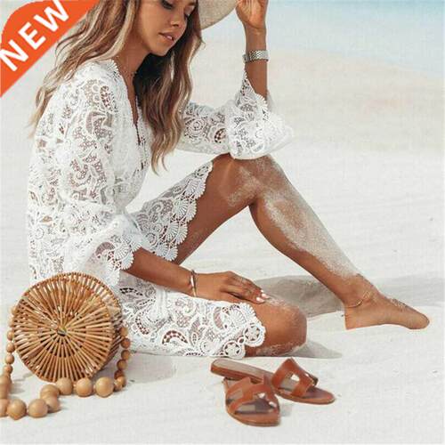 Beach Mini Dress Women Lace Hollow Crochet Bikini ver-ups Ba
