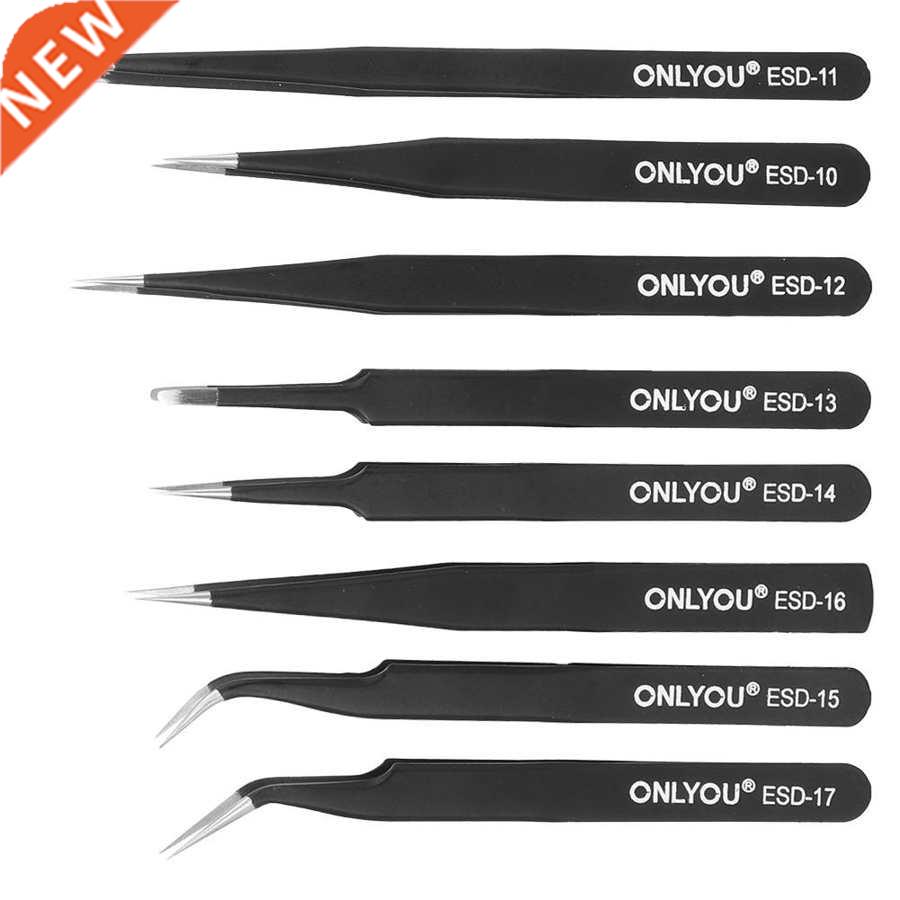 8Pcs Tweezers Stainless Steel Slant Professional Pneumatic A