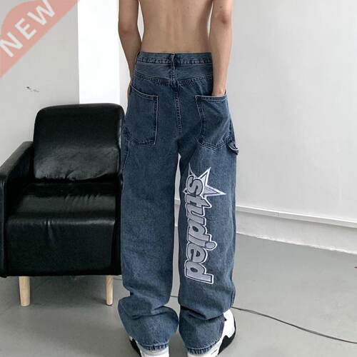 Autumn new sreetwear retro hip-hop letter embroidery jeans l