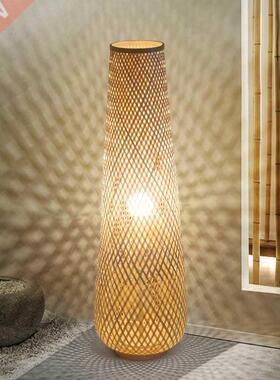 Japanese Style Floor Lamp Bamboo Weave Wood Cylinder Tea