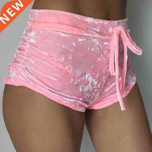 S-XL women velvet drawstring shorts plus size casual high wa
