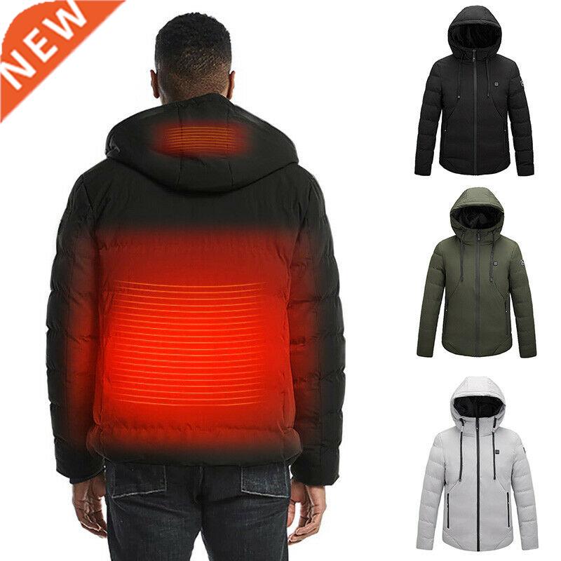USB Electric Heated Hooded Mens Warm Jacket Winter Parka Rec