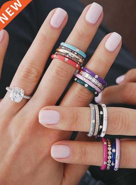 10 Colors Simple Style Enamel Ring Paved With Shiny Cubic Zi