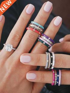 10 Colors Simple Style Enamel Ring Paved With Shiny Cubic Zi