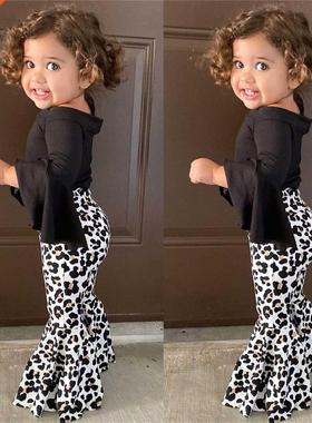 Baby Girl Clothes Set T-shirt Tops+ Leopard Print Bell-botto