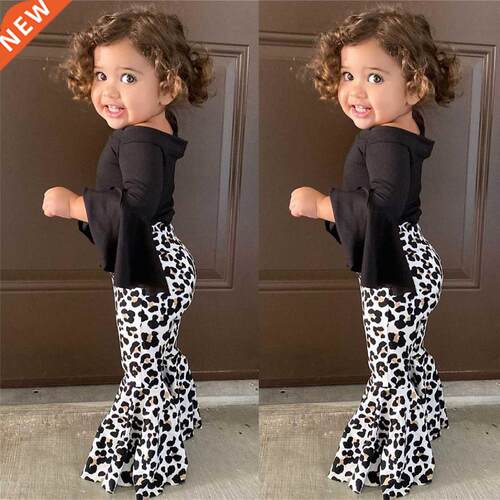 Baby Girl Clothes Set T-shirt Tops+ Leopard Print Bell-botto