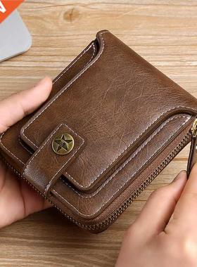 Vintge Smll Men's Wllet Genuine Lether Short Purse Men H