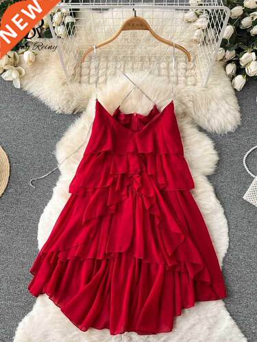 SINGRY  Off Shoulder Strap Dress Summer Chain Loos