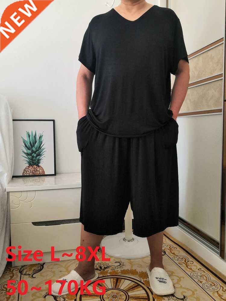 2pcs Plus Size 8XL 150KG 170KG Summer Modal Men Pajamas Sets