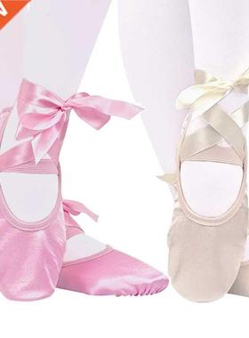 Ballet Dance Silk Dancing Shoes Pointe With Ribbon For Child