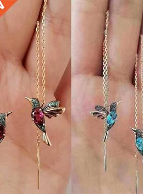 New Unique Little Bird Drop Long Hanging Hummingbird Earrin