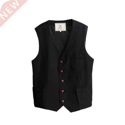 Plus Size Suit Vest Linen Cotton Men Casual Vest Retro Waist