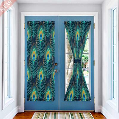 Peacock Feather Cyan Door Curtains Decor Home Bedroom