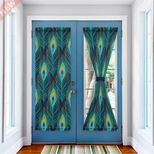 Peacock Feather Cyan Door Curtains Decor Home Bedroom