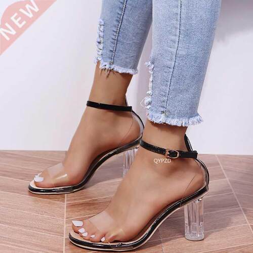 Peep Toe Women's Sandals Ankle Strap High Heels PU Clear Cry