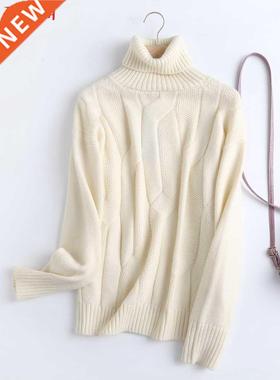 Tangada 2022 High Quality Women Beige Woolen Turtleneck Knit