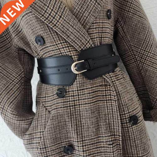 Luxury ladies wide belt elastic vintage buckle leather wide