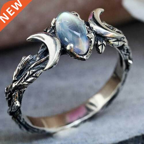 Woman Fashion Vintage Bohemian Triple Moon Phase Ring Natura
