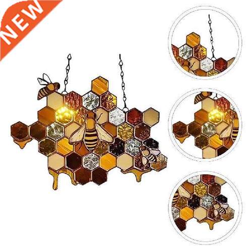 Bee Suncatcher Decoration Stained Acrylic Honeycomb Wall