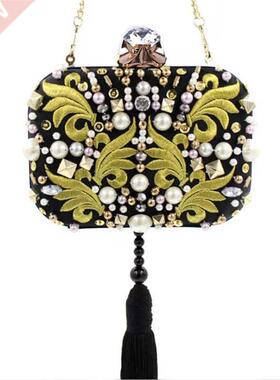 Luxury Women Bag Evening Clutch Bags Vintage Tassel Pearl Ev