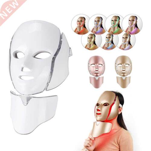 Foreverlily 7 Colors Light LED Facial Mask With Neck Skin Re