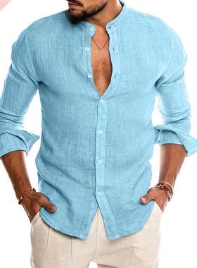 2020 New Men's Casual Blouse Cotton Linen Shirt Loose Tops S