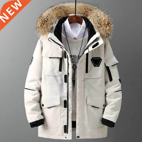 Thicken Men's Down Jacket With Big Real Fur Collar Warm Park