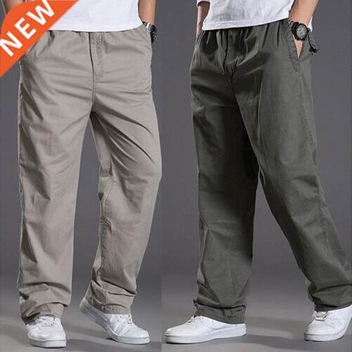 Mens casual Cargo Cotton pants men pocket loose Straight Pan