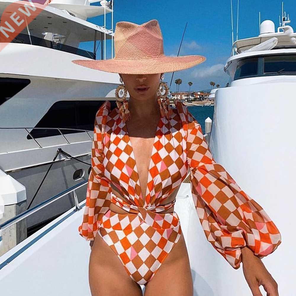 Vintage One Piece Swimsuit Female 2022 Long Sleeve Swimwear