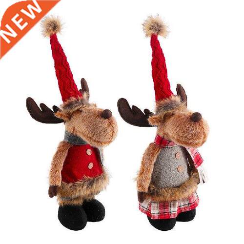 Retractable Cute Chrstmas Doll Elk wth Kntted Hat Red