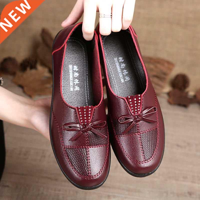Chep Femle Shoes Lether Flts Women's Blck Shoes Leisuer - 实物图