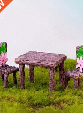 1 Table 2 Chairs Artificial Micro Landscape Wood Chairs