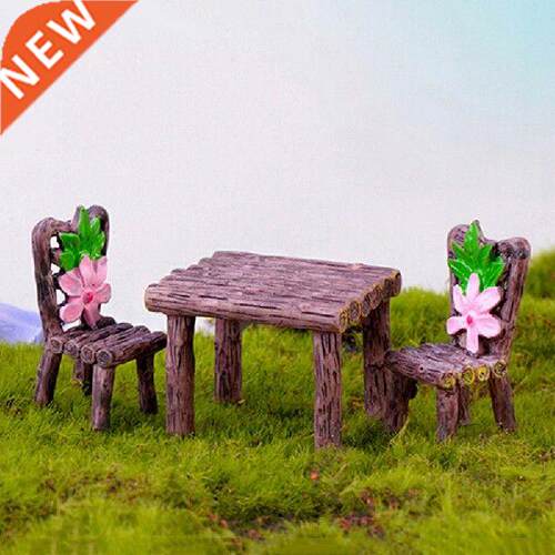1 Table 2 Chairs Artificial Micro Landscape Wood Chairs