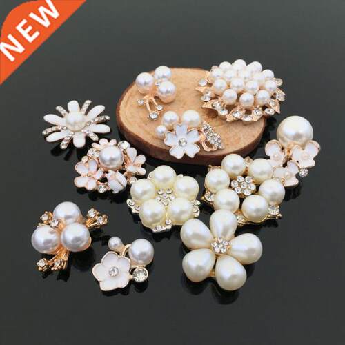 10pcs/lot Pearl Rhinestone Embellishments Buttons Flatback D